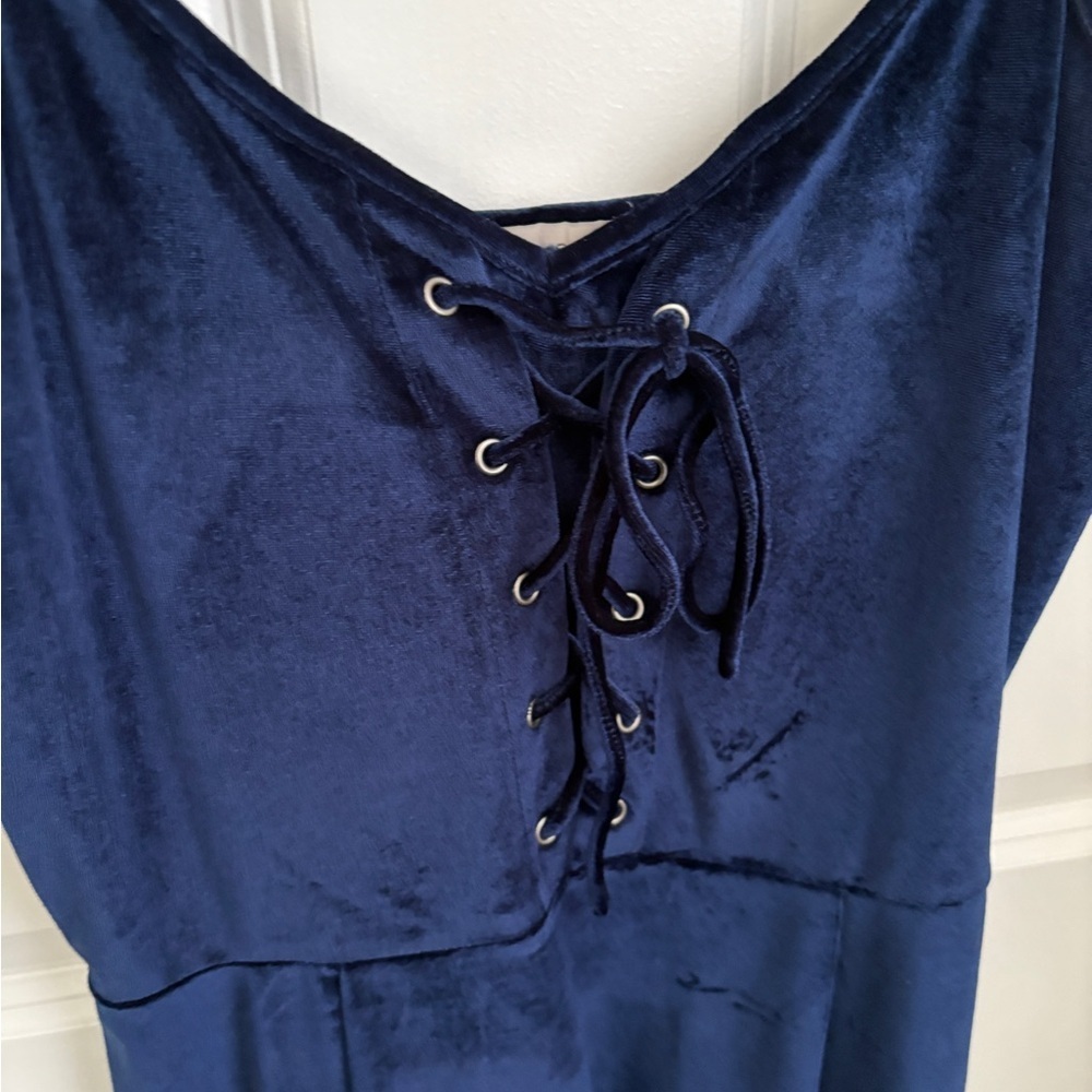 Bear Dance Lace Up Velvet A-line Navy Mini Dress Fairycore Party Whimsigoth - Picture 2 of 5